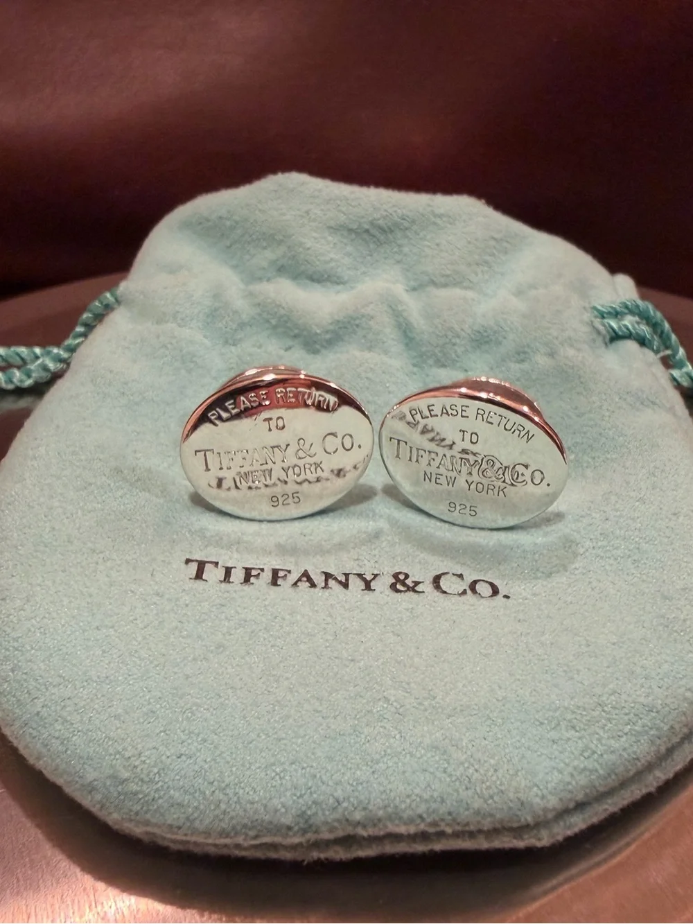 Tiffany & Co. Silver Oval 'Please Return to Tiffany & Co.' Cufflinks